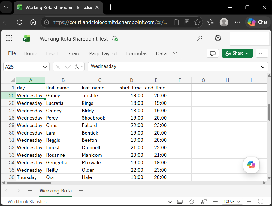 Excel Spreadsheet Grid Preview